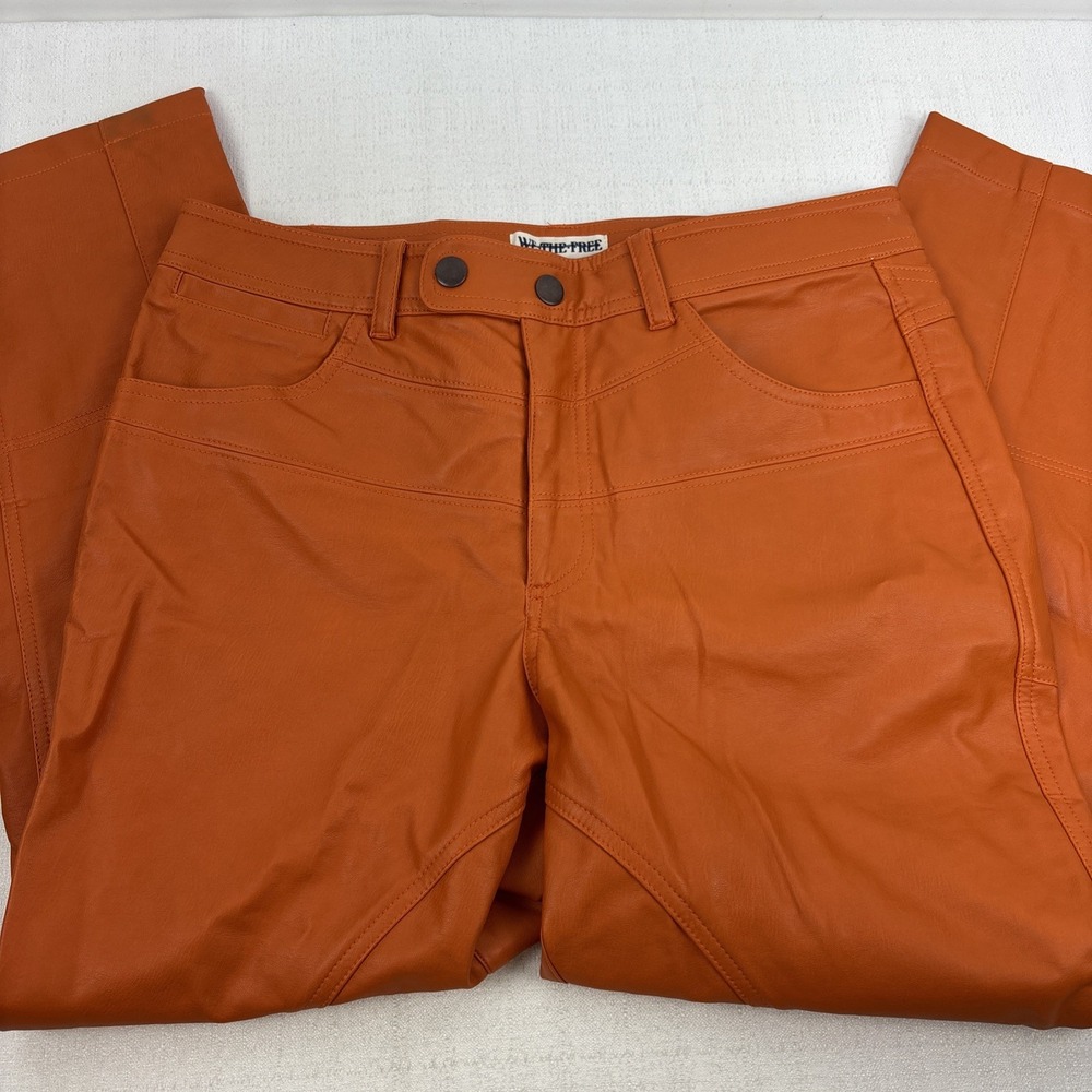 We The Free/Free People Rebel Vegan Leather Orange Pants Sz 10 READ
